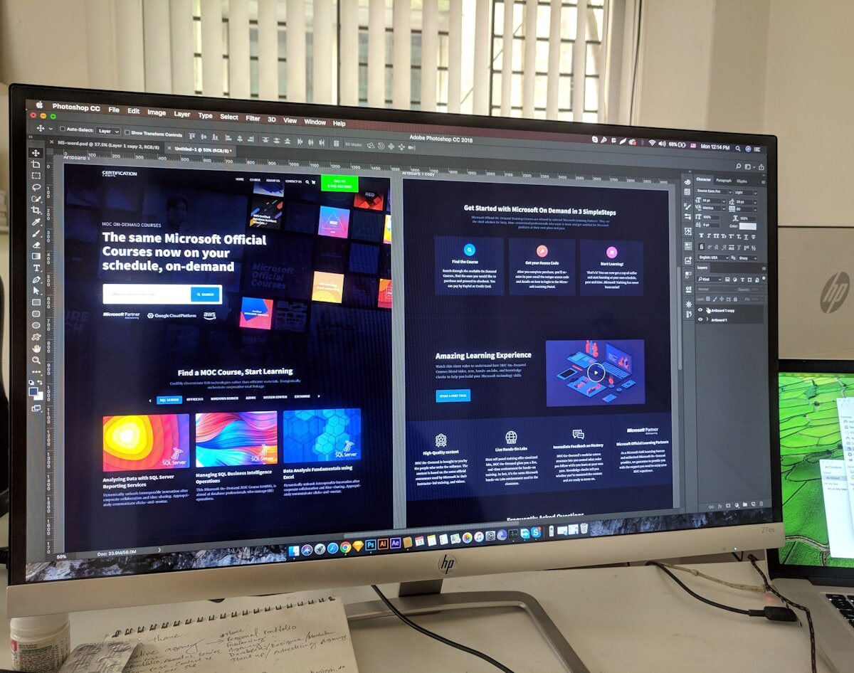 Custom website being designed on a large monitor